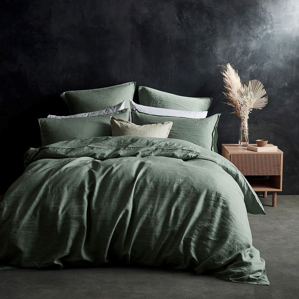 Lazy Linen Bedding Plain Sage Green Duvet Cover and Pillowcase